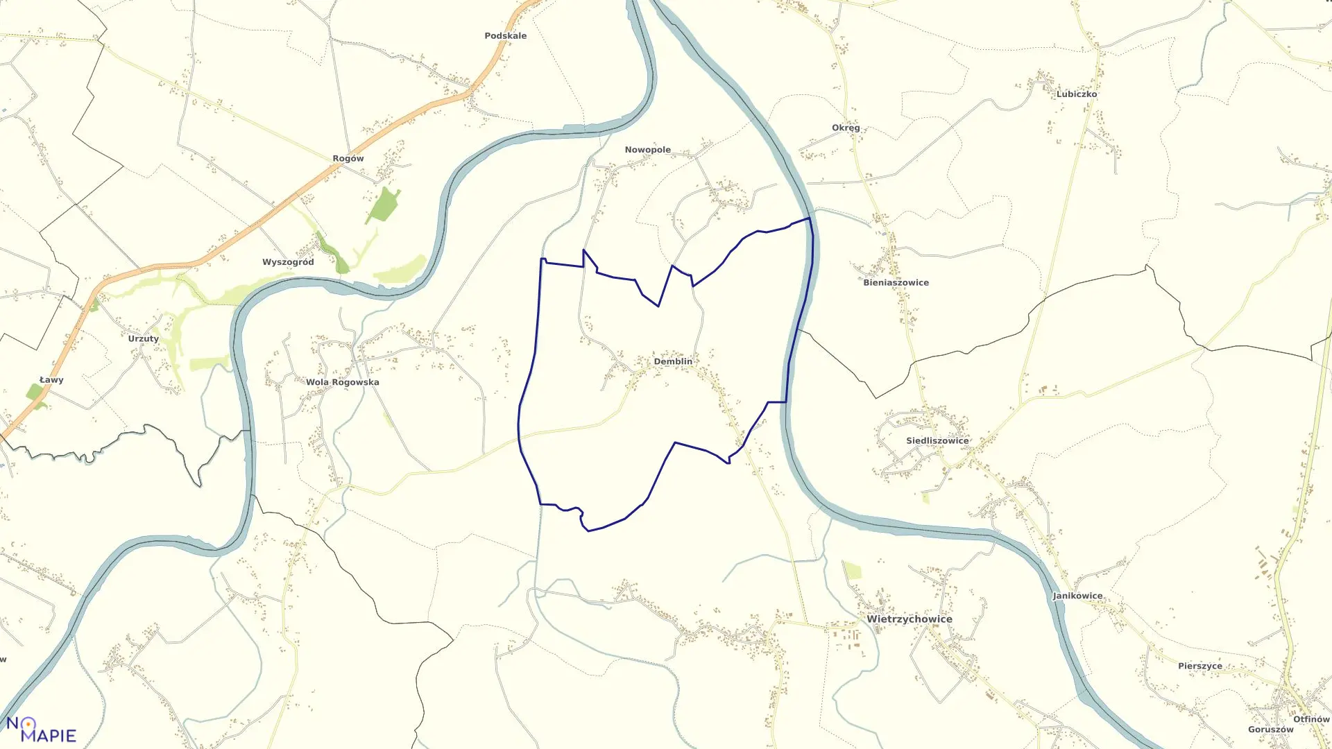 Mapa obrębu Demblin w gminie Wietrzychowice