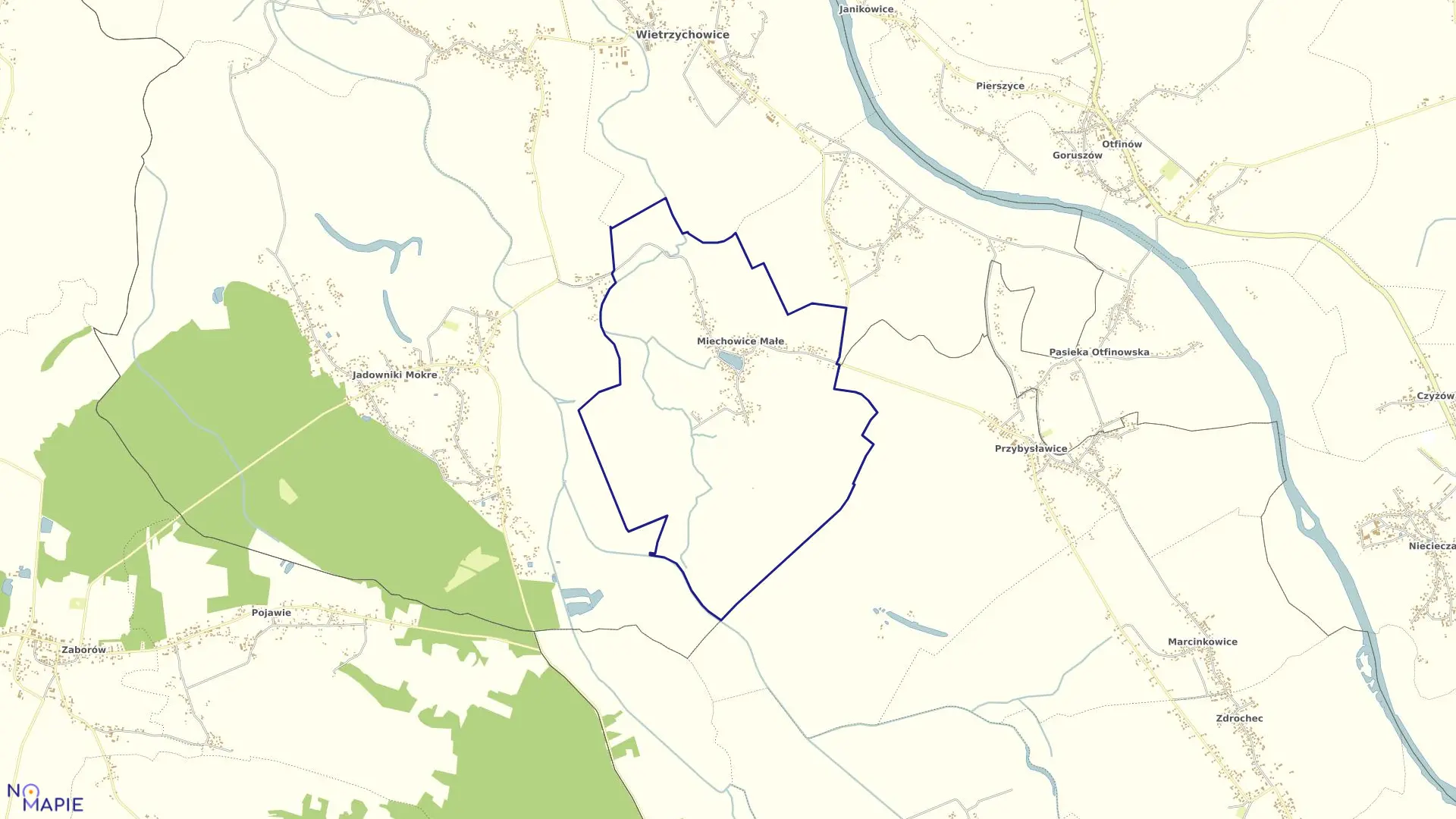 Mapa obrębu Miechowice Małe w gminie Wietrzychowice