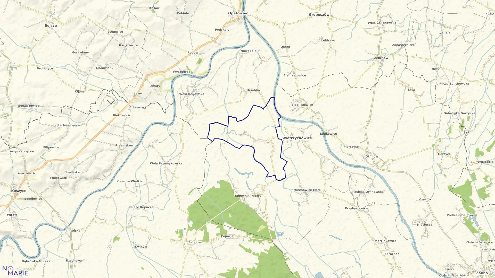 Mapa obrębu Miechowice Wielkie w gminie Wietrzychowice