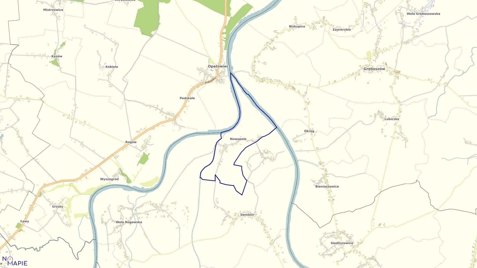 Mapa obrębu Nowopole w gminie Wietrzychowice