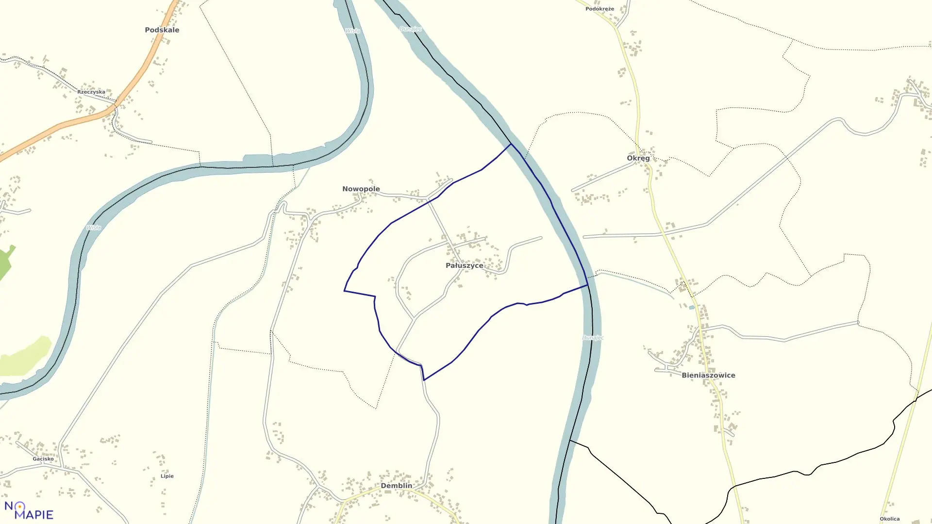 Mapa obrębu Pałuszyce w gminie Wietrzychowice