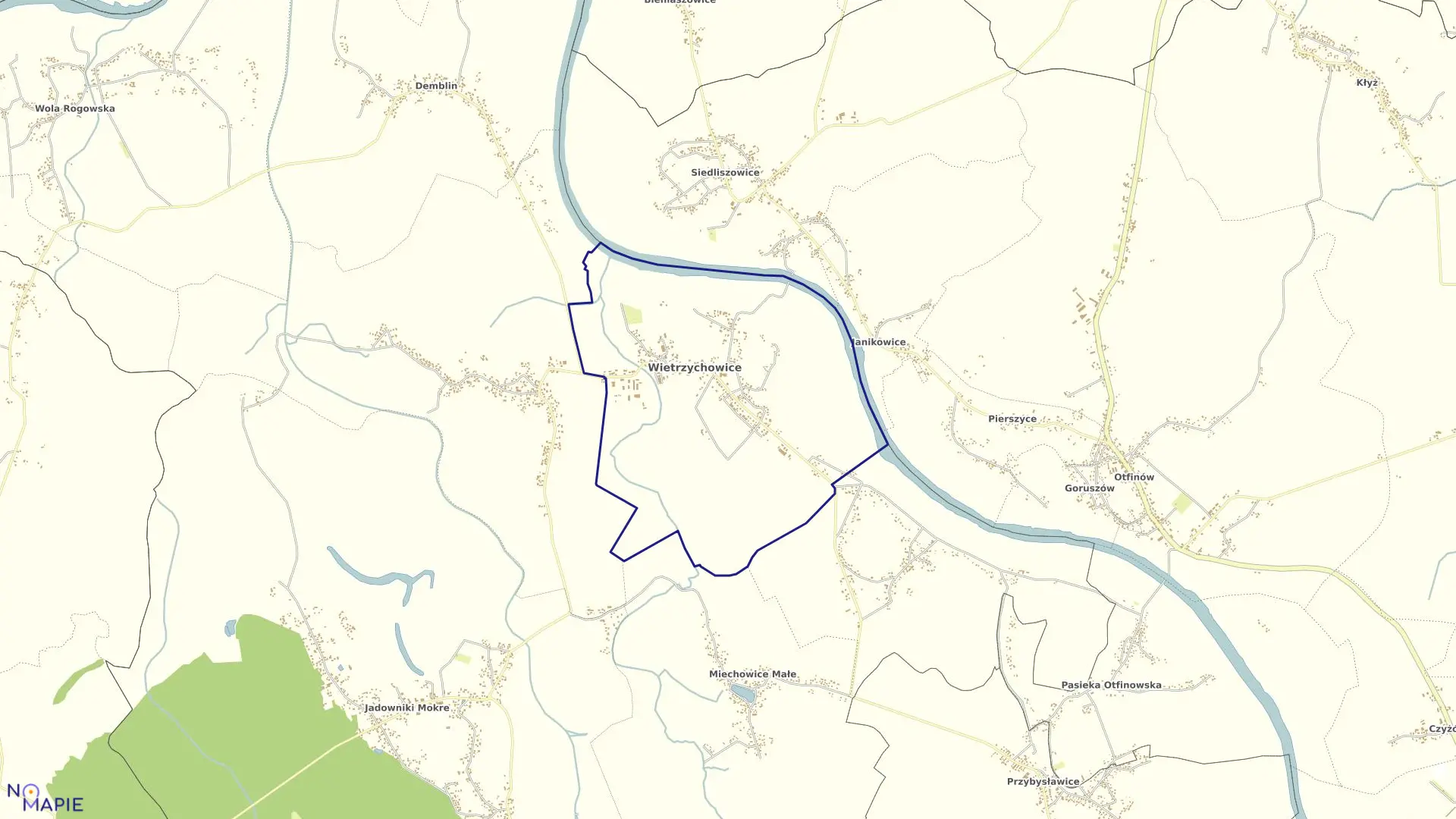 Mapa obrębu Wietrzychowice w gminie Wietrzychowice