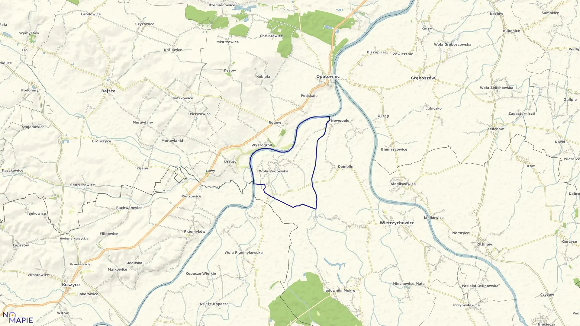 Mapa obrębu Wola Rogowska w gminie Wietrzychowice